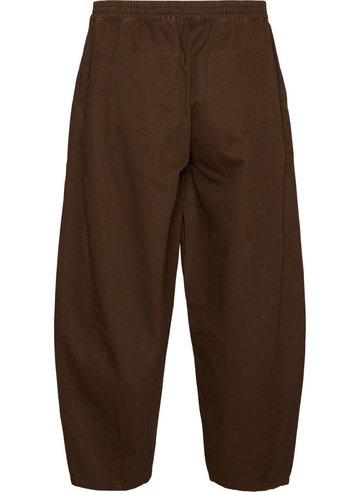 Barrel-jeans med h&oslash;y midje og elastisk linning, Brun, Packshot image number 1