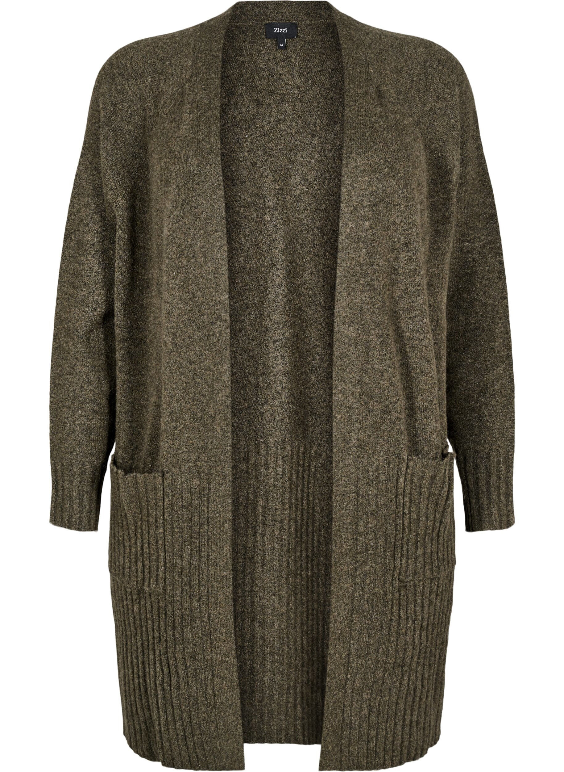 Zizzi Lang cardigan med lommer, Sea Turtle Mel., Packshot image number 0