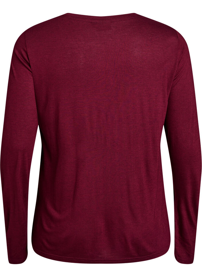 Langermet bluse i ull og viskose, M&oslash;rk Bordeaux, Packshot image number 1