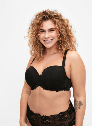Zizzi Formstøpt bøyle-BH med blonder, Svart, Model image number 0