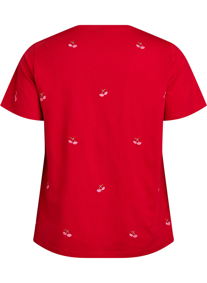 T-skjorte i økologisk bomull med broderte motiv, Rød, Packshot image number 1