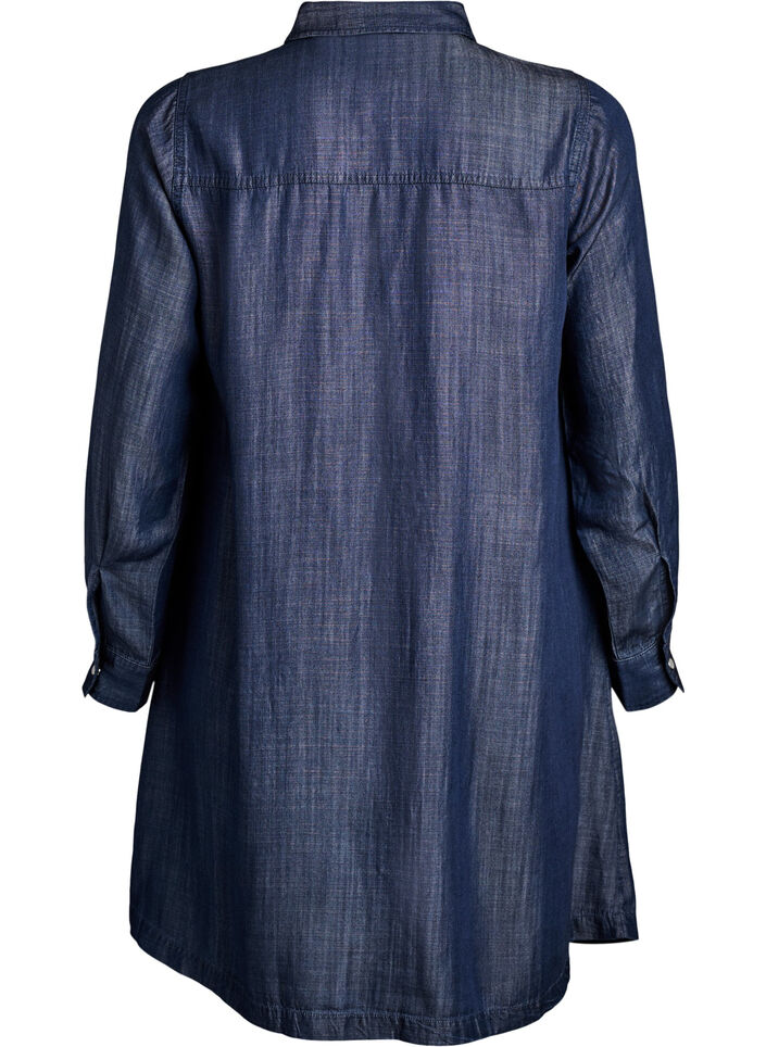 Kort denimkjole i lyocell med trykknapper, Blå, Packshot image number 1