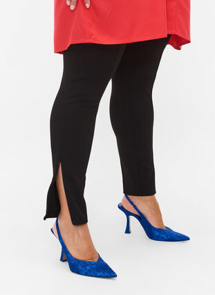 Leggings med strikk og glidelås, Black, Model image number 0