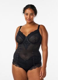 Mesh body med blonder og bøyle, Svart Mesh body med blonder og bøyle, Svart, Model