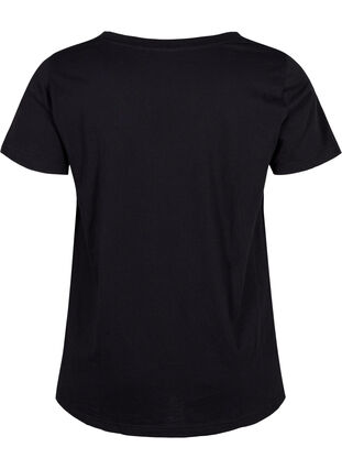T-skjorte i bomull med trykk og V-hals, Black ORI, Packshot image number 1