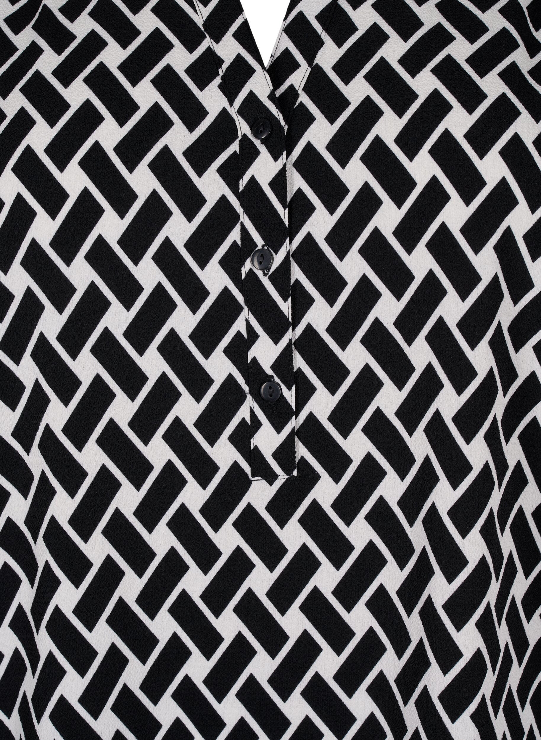 Zizzi Bluse med korte ermer og V-hals, Svart, Packshot image number 2