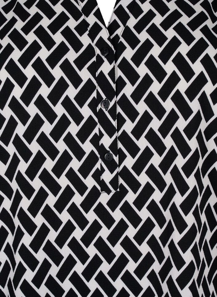 Bluse med korte ermer og V-hals, Black Graphic AOP, Packshot image number 2