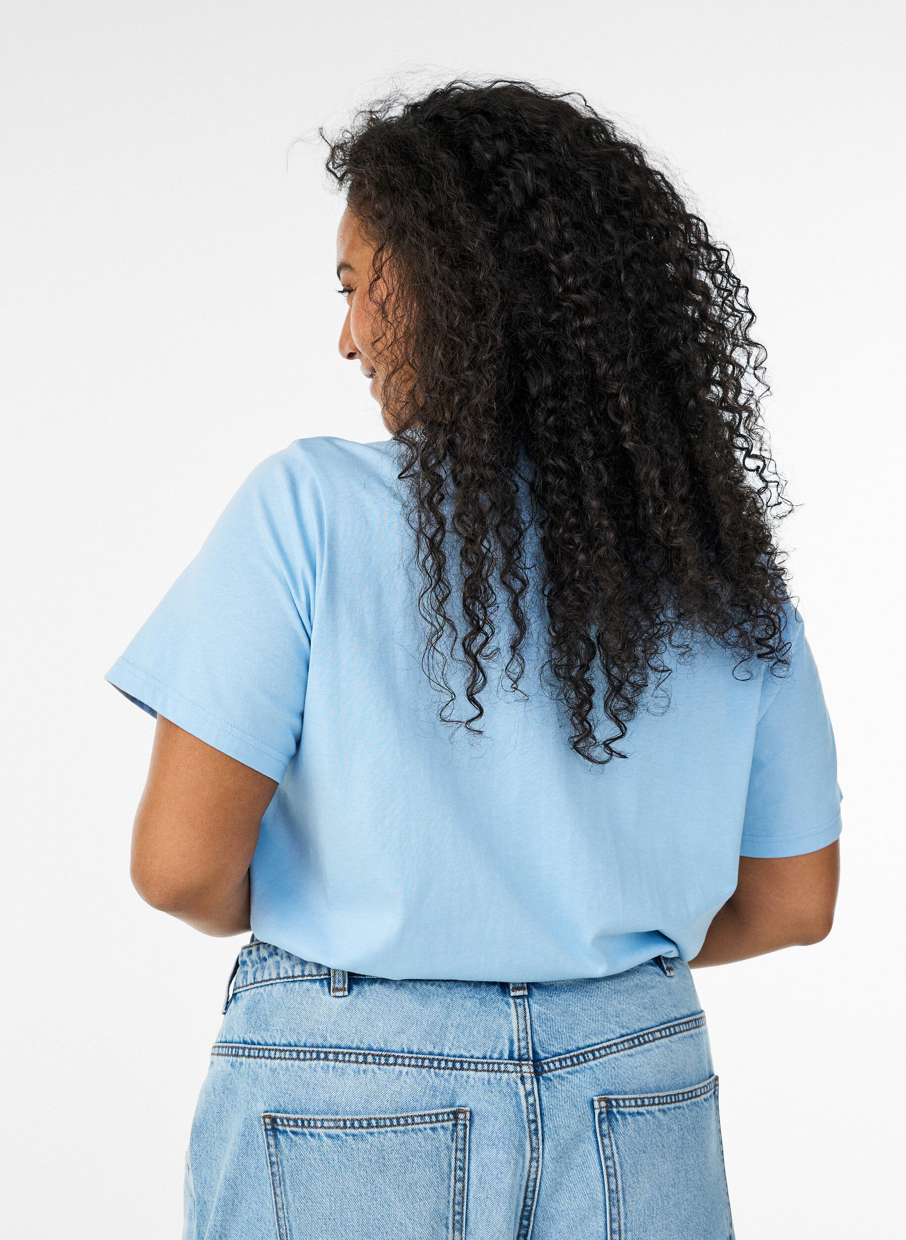 ZizziBomulls-T-skjorte med trykk, Bl&aring;, Model image number 2