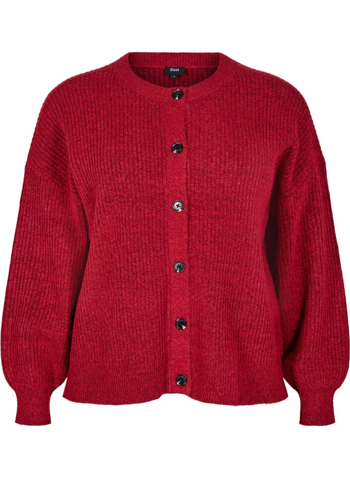 Ribbestrikket cardigan med knapper, R&oslash;d, Packshot image number 0
