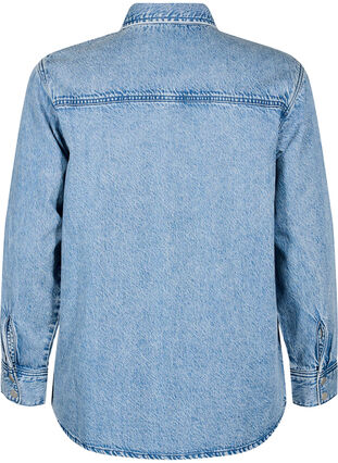 Zizzi Denimskjorte med brystlommer, Blå, Packshot image number 1