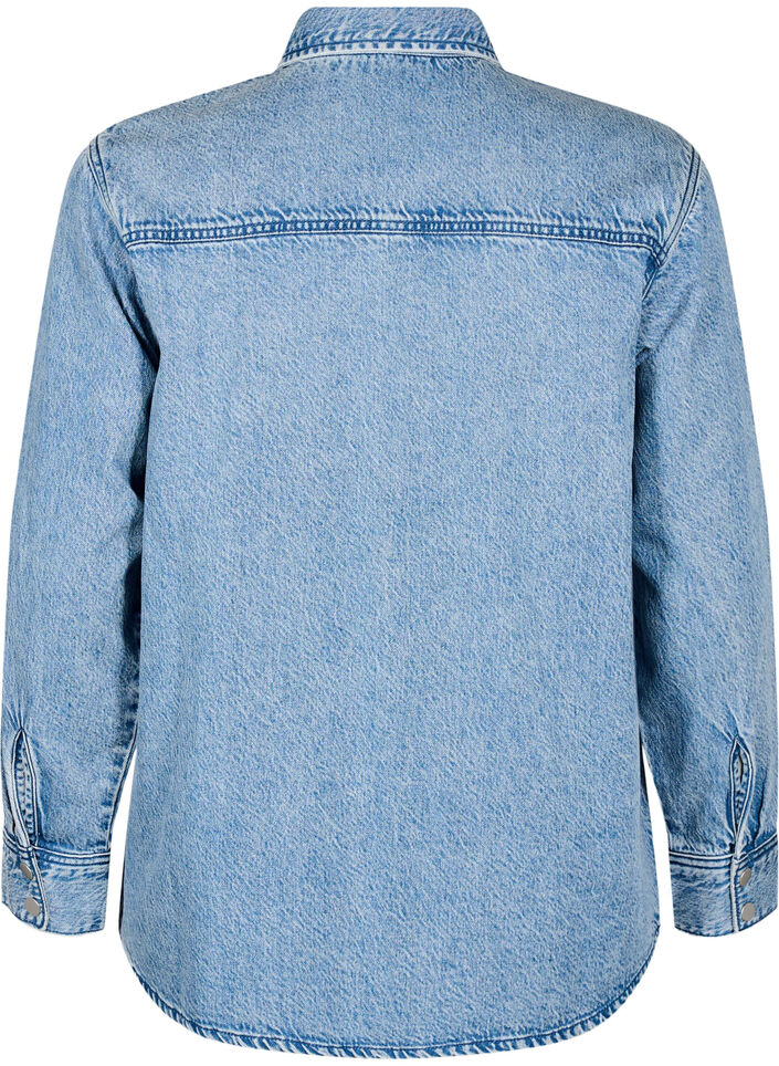 Denimskjorte med brystlommer, Blå, Packshot image number 1