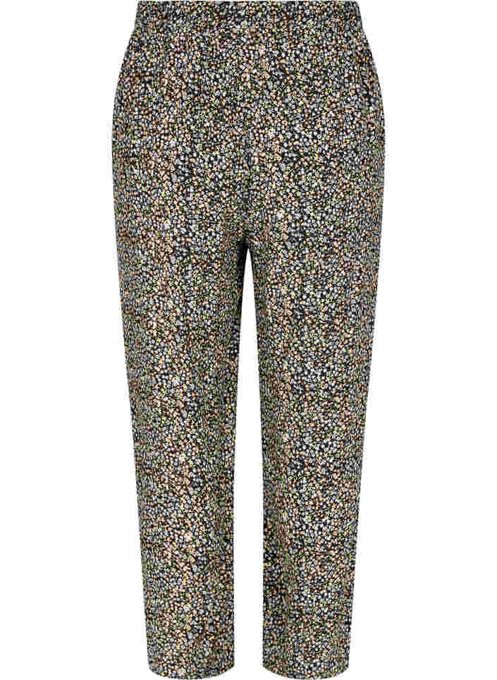 Løse pysjamasbukser i viskose med mønster, Black Flower AOP, Packshot image number 1