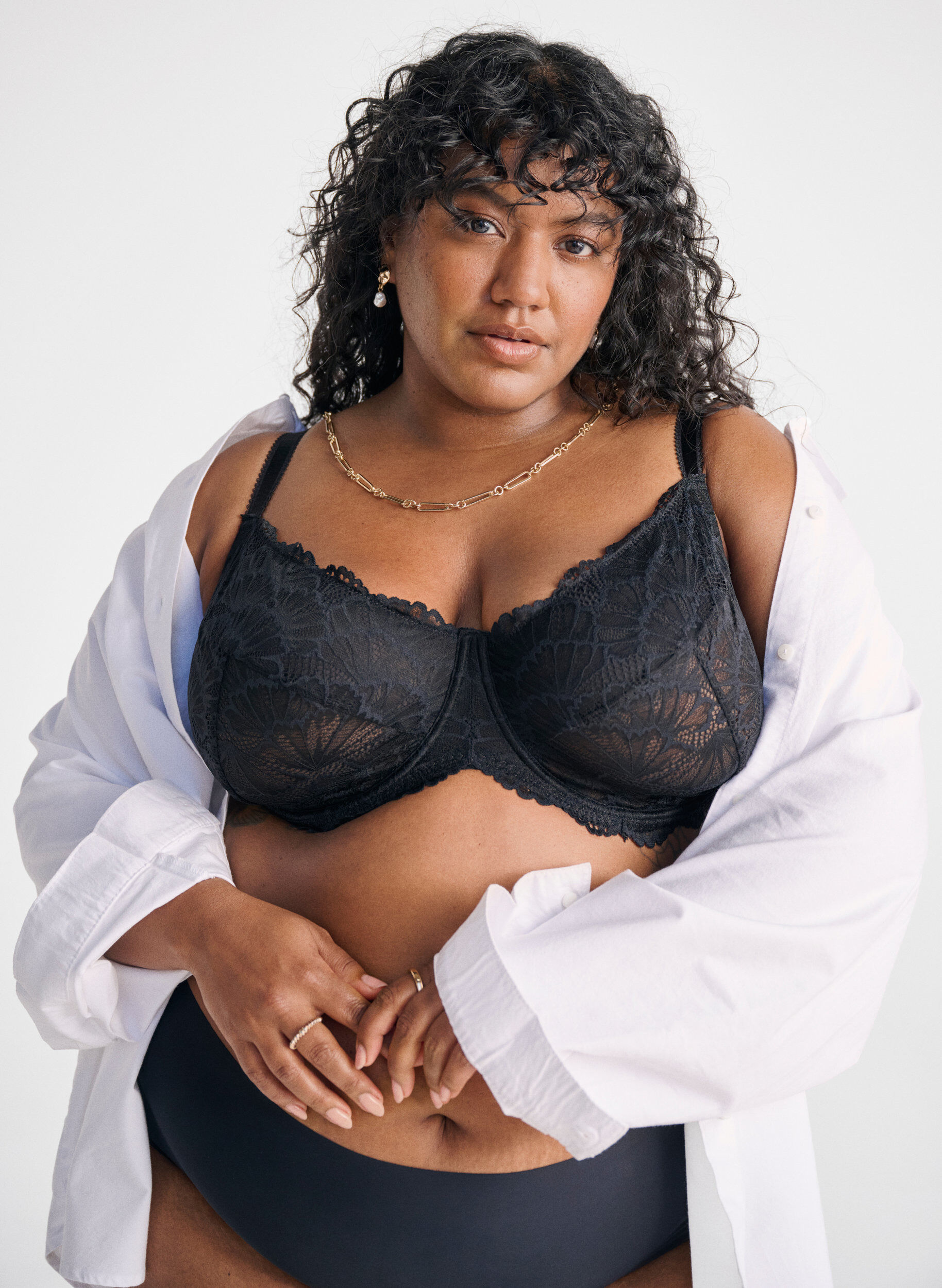 Zizzi Heldekkende blonder-BH med spiler, Svart, Image image number 0