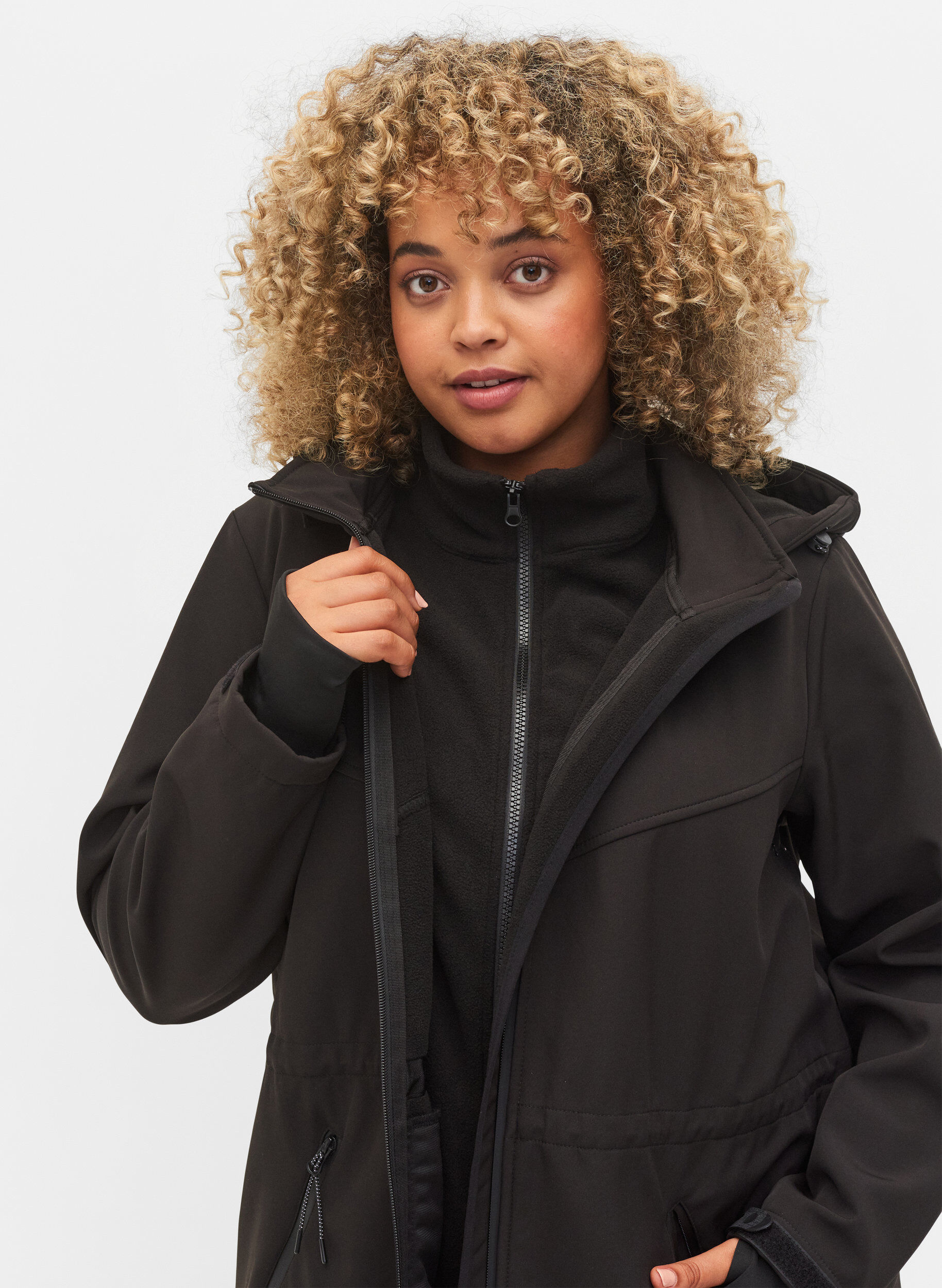 Zizzi Softshelljakke med tilh&oslash;rende fleece, Black Solid, Model image number 2