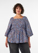 Bluse med smock og firkantet utringning, Bl&aring;, Model image number 0
