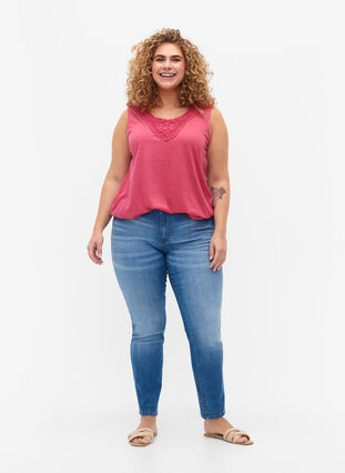 Ermeløs topp med blonder, Bright Rose Mel., Model image number 2