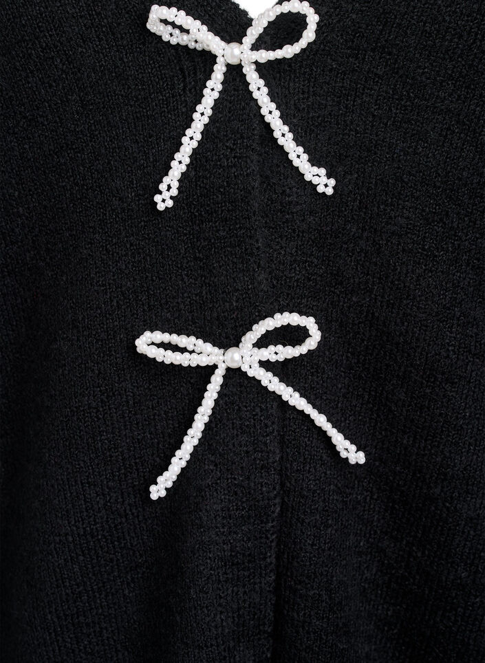 Strikkekardigan med perleknapper, Black, Packshot