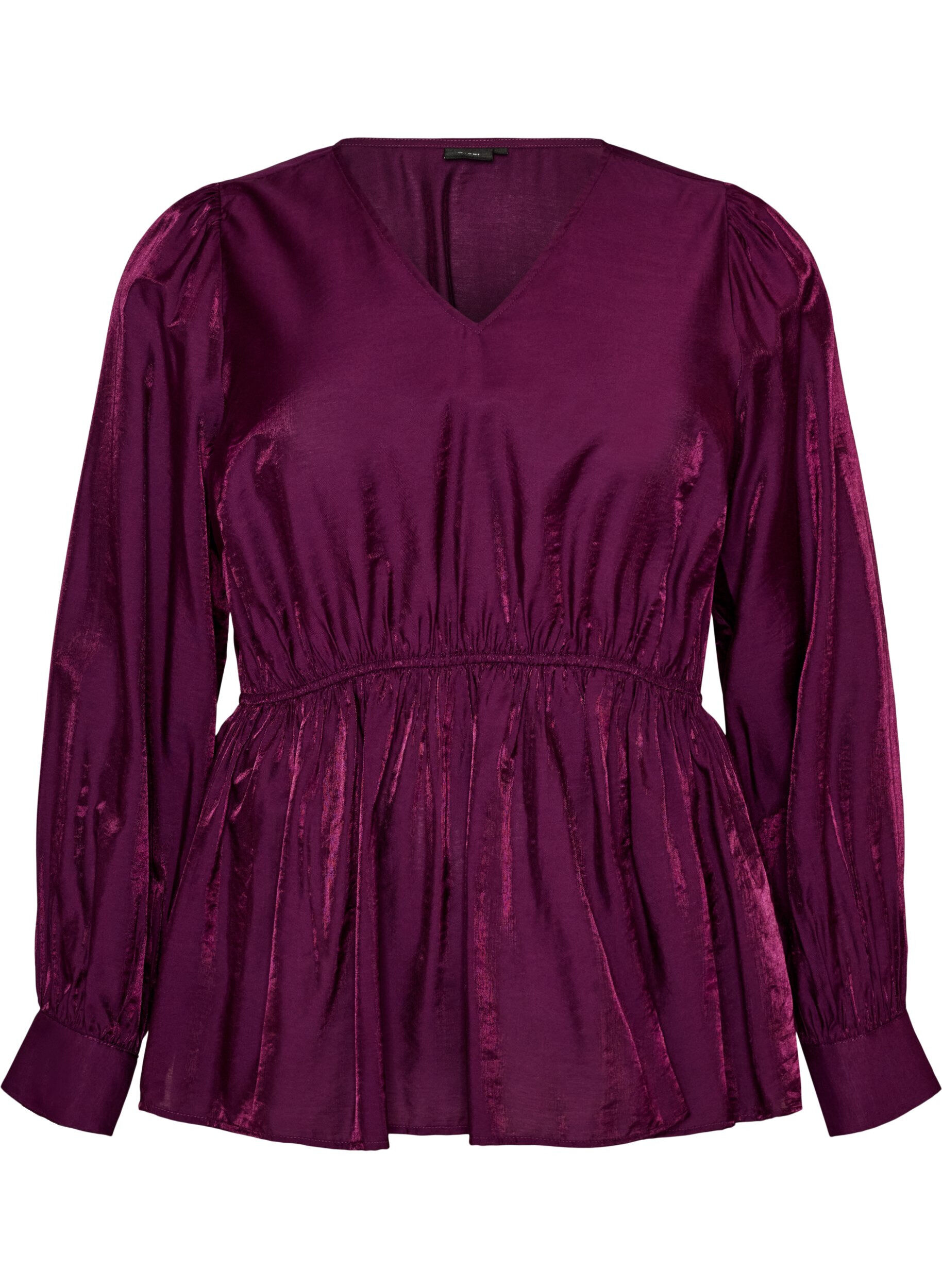 ZizziSkinnende viskosebluse med peplumeffekt, Lilla, Packshot image number 0