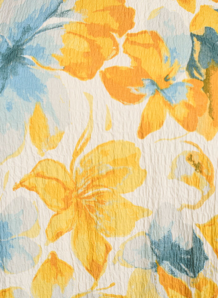 Kort kjole med kr&oslash;llete tekstur og korte ermer, Gul, Packshot image number 2