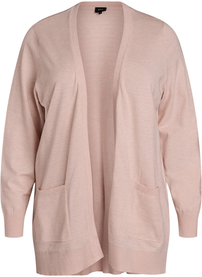 Lang &aring;pen strikket cardigan med lommer, Rosa, Packshot image number 0