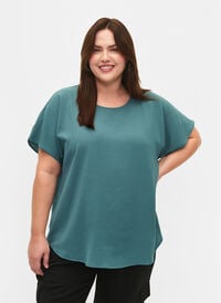 Kortermet bluse med rund hals, Grønn Kortermet bluse med rund hals, Grønn, Model