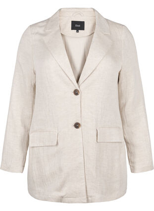 Zizzi Blazer i materialblanding med lin, Rainy Day, Packshot image number 0