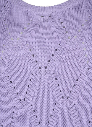 Strikkegenser med 3/4-ermer og hullmønster, Lavender, Packshot image number 2