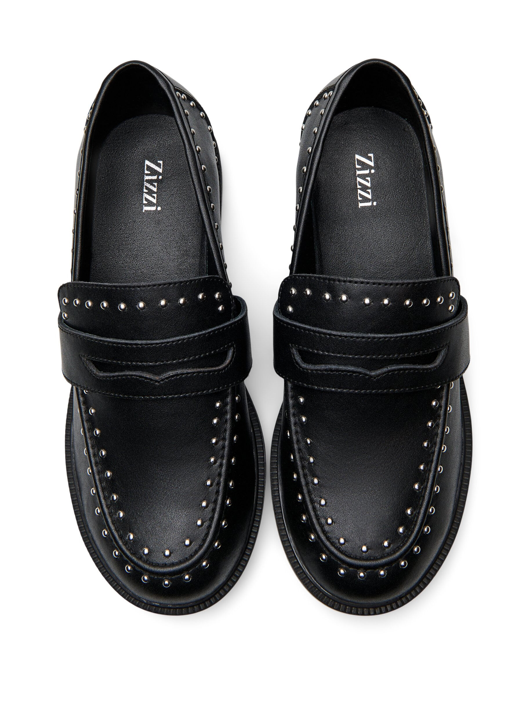 Zizzi Wide fit - L&aelig;rloafers med nagler, Svart, Packshot image number 2