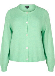 Strikket cardigan med ull og knapper, Light G. Green Mel.