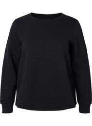 Ensfarget bluse med tekstur, Black