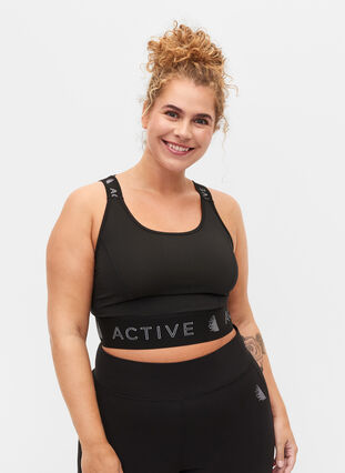 Sports-BH med tekstmønster, Black, Model image number 0