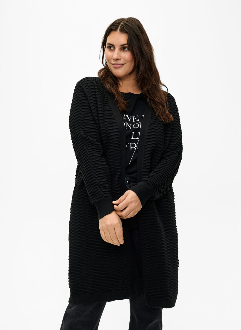 Strikket cardigan i bomull-viskoseblanding, Black, Model image number 0