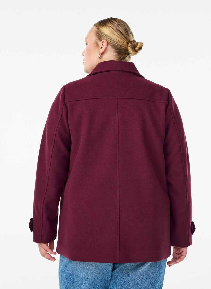 Kort k&aring;pe med dobbeltradede knapper, R&oslash;d, Model image number 1