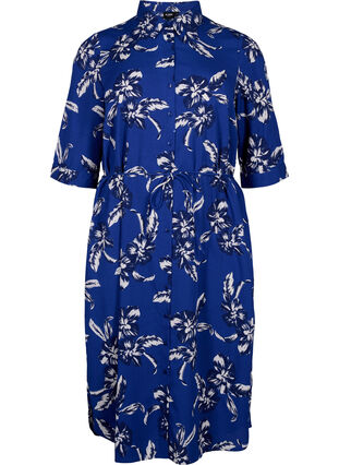 Zizzi FLASH - Skjortekjole med blomstertrykk, Navy Blazer Flower, Packshot image number 0