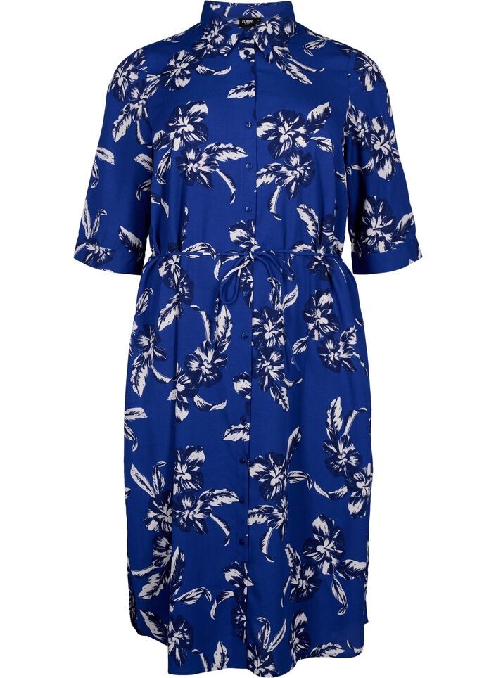 FLASH - Skjortekjole med blomstertrykk, Navy Blazer Flower, Packshot image number 0