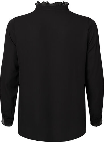 Skjortebluse med volangdetaljer, Black, Packshot image number 1