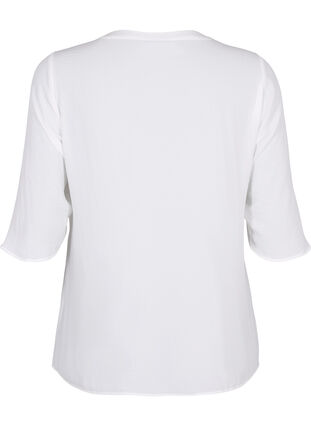 Bluse med 3/4 ermer og V-hals, Bright White, Packshot image number 1