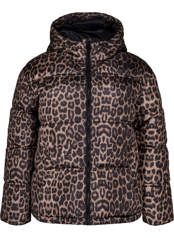 Kort pufferjakke med hette og toveis glidelås, Svart, Packshot image number 0