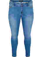 Super slim Amy jeans med sløyfe og glidelås, Dark blue
