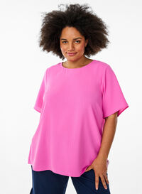 Kortermet bluse med rund hals, Rosa Kortermet bluse med rund hals, Rosa, Model