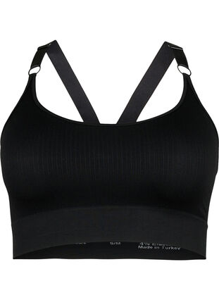 Sømløs sports-BH i ribbet materiale, Black, Packshot image number 0