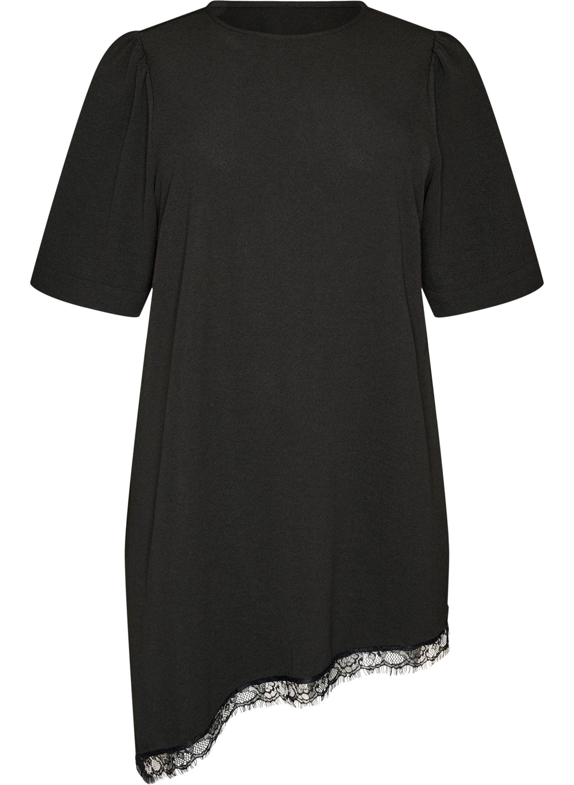 ZizziTunika med asymmetrisk blondedetalj, Svart, Packshot image number 0