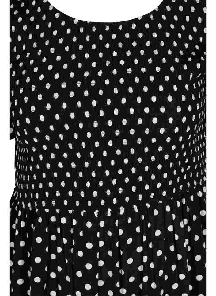Mønstrete viskosekjole med smock, Black Dot, Packshot image number 2