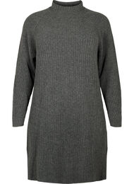 Ribbestrikket kjole med høy hals, Dark Grey Melange