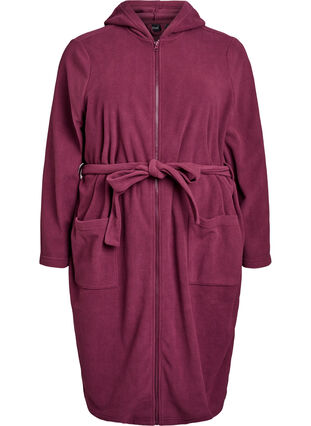 Zizzi Morgenkåpe med glidelås og hette, Mørk Bordeaux, Packshot image number 0