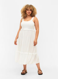 Midikjole i viskose med smock, Bright White, Model