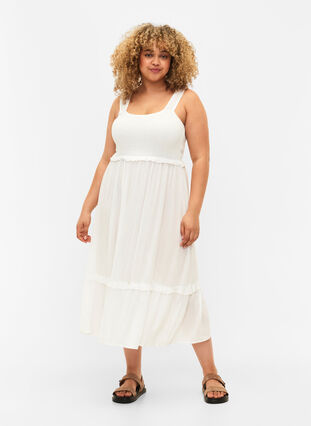 Midikjole i viskose med smock, Bright White, Model image number 0