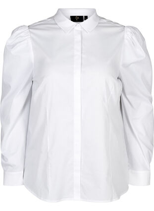 Bomullsskjorte med puffermer, Bright White, Packshot image number 0