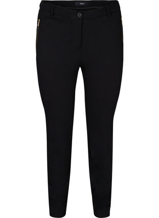 Tettsittende bukser med lommer og glidelås, Black, Packshot image number 0