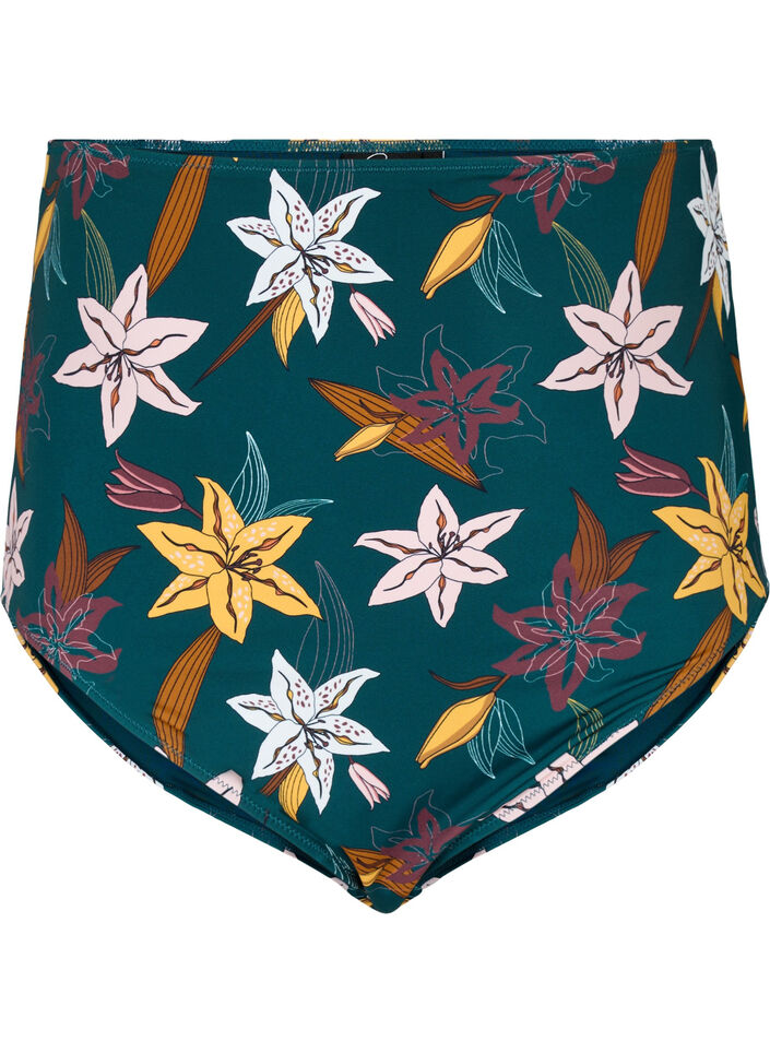 Ekstra høy midje bikiniunderdel med blomstertrykk, Grønn, Packshot image number 0